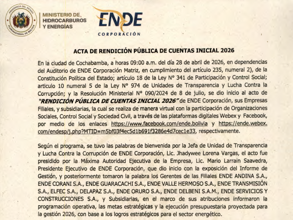 ACTA DE RENDICIÓN PÚBLICA DE CUENTAS INICIAL 2026 
