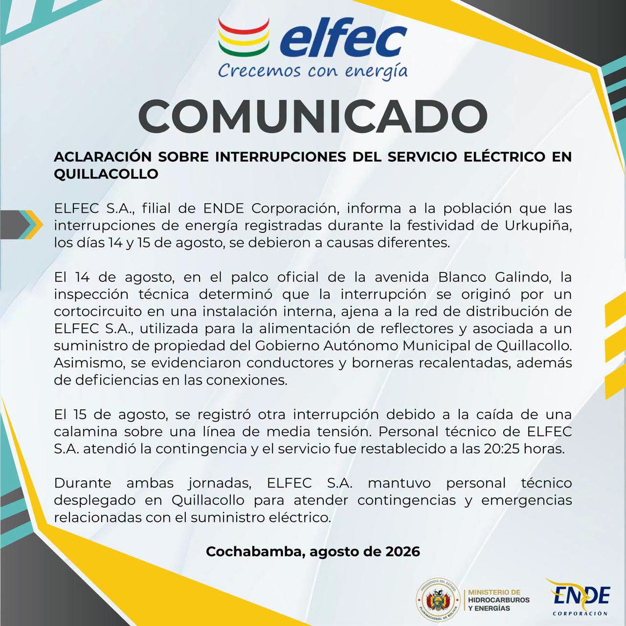 COMUNICADO DE ELFEC S.A.