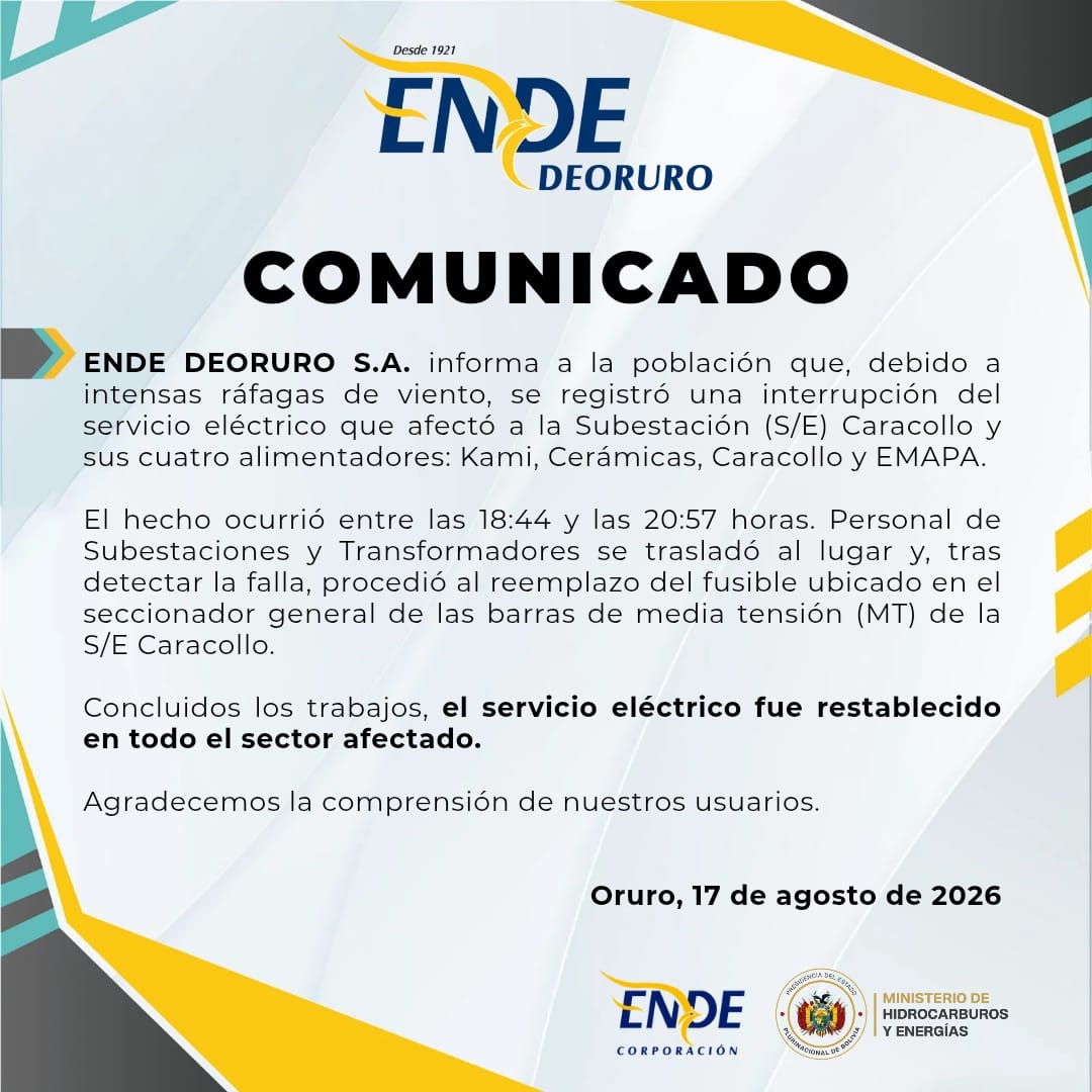COMUNICADO DE ENDE DEORURO S.A.