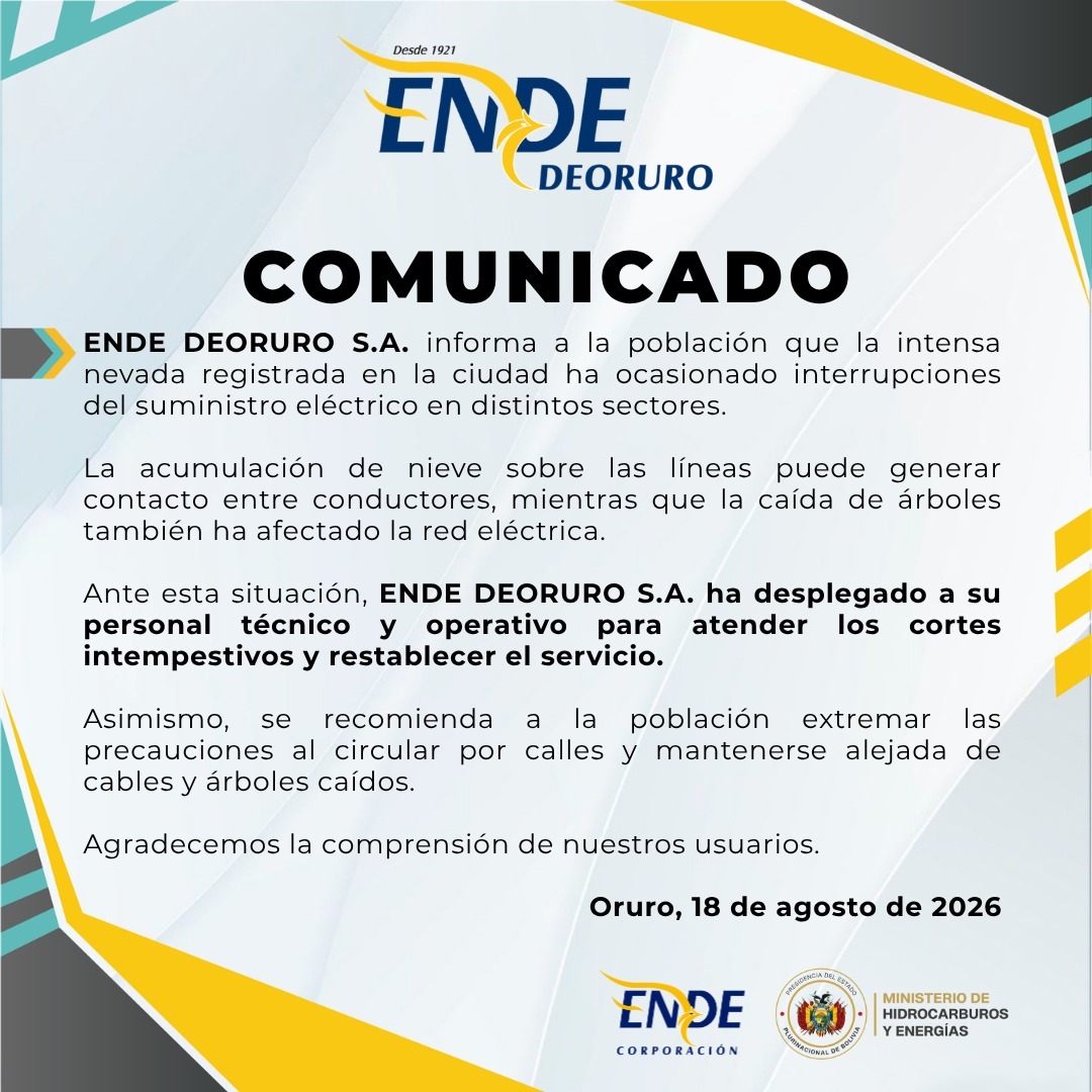 COMUNICADO DE ENDE DEORURO S.A.